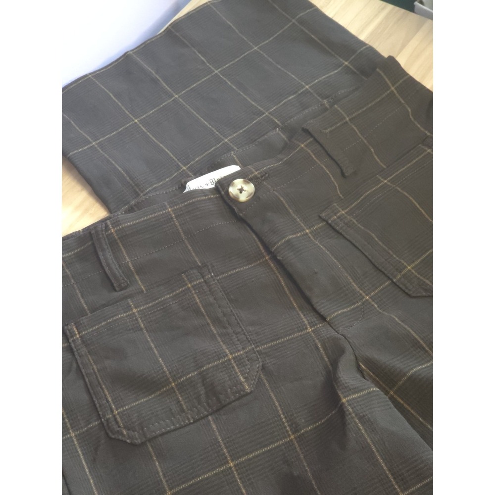 Haver & Blair Brown Plaid Dress Pants Women's Button Rayon Blend Size S